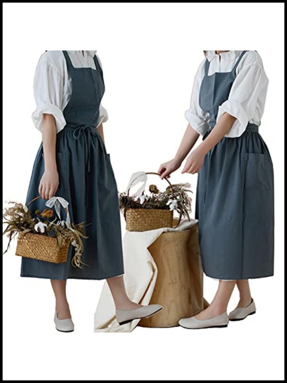 Cotton Linen Cross Back Pinafore Apron with Pockets Gardening Kitchen
